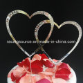 Rhinestone Doube Heart Wedding Cake Topper para la decoración de la torta